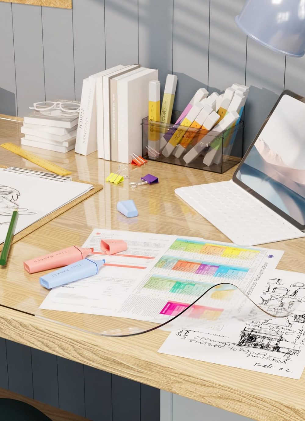 Clear Desk Mat, Desk Protector, Waterproof and Heat-Resistant PVC Round Edge Desk Pad with Non-Slip Backing, Suitable for Home and Office Multifunction Desk Mat, 16.93 x 23.62 Inches