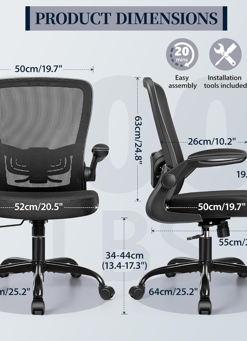 FelixKing Office Chair, Ergonomic Desk Chair with Adjustable Height and Lumbar Support Swivel Lumbar Support Desk Computer Chair with Flip up Armrests for Conference Room (Black) - Image 3