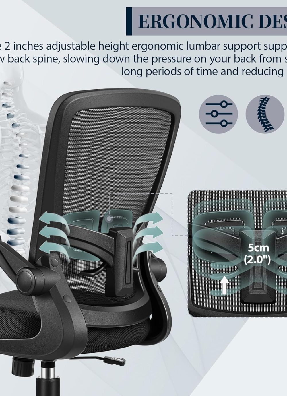 FelixKing Office Chair, Ergonomic Desk Chair with Adjustable Height and Lumbar Support Swivel Lumbar Support Desk Computer Chair with Flip up Armrests for Conference Room (Black) - Image 4