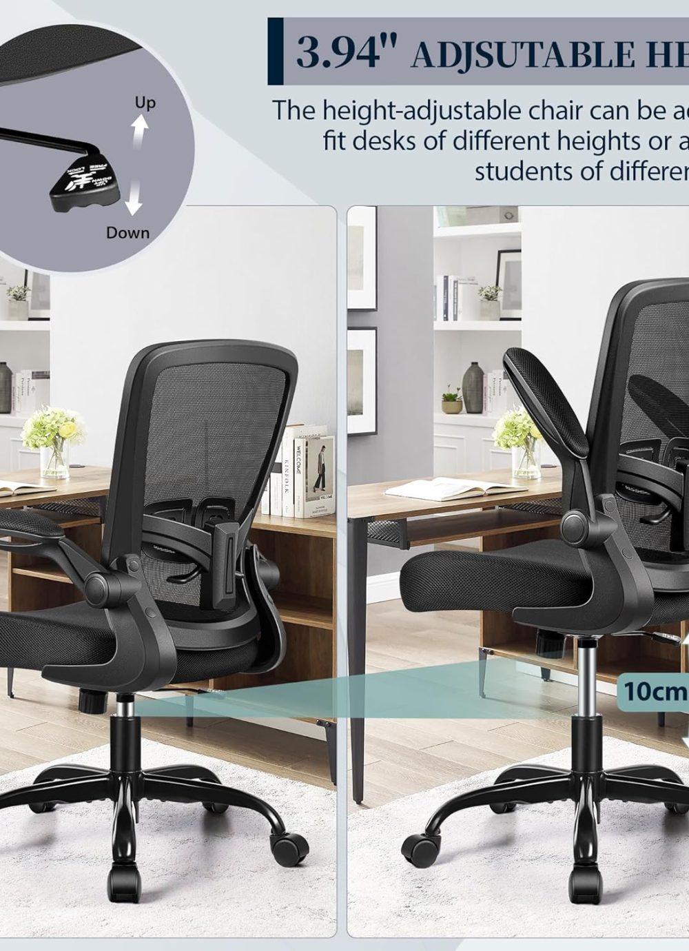 FelixKing Office Chair, Ergonomic Desk Chair with Adjustable Height and Lumbar Support Swivel Lumbar Support Desk Computer Chair with Flip up Armrests for Conference Room (Black) - Image 7