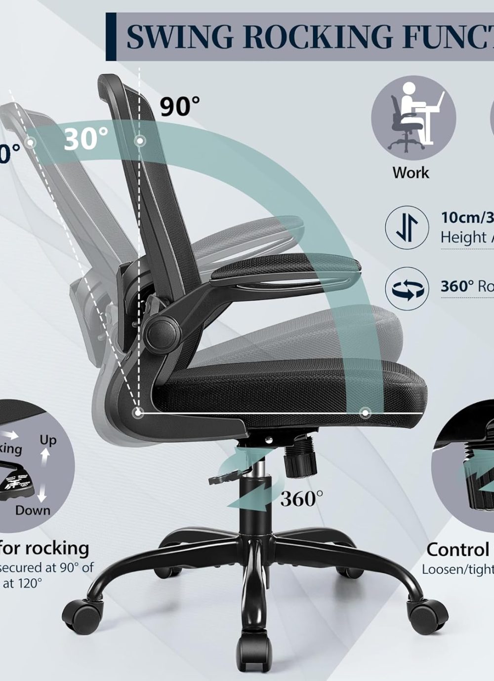 FelixKing Office Chair, Ergonomic Desk Chair with Adjustable Height and Lumbar Support Swivel Lumbar Support Desk Computer Chair with Flip up Armrests for Conference Room (Black) - Image 8