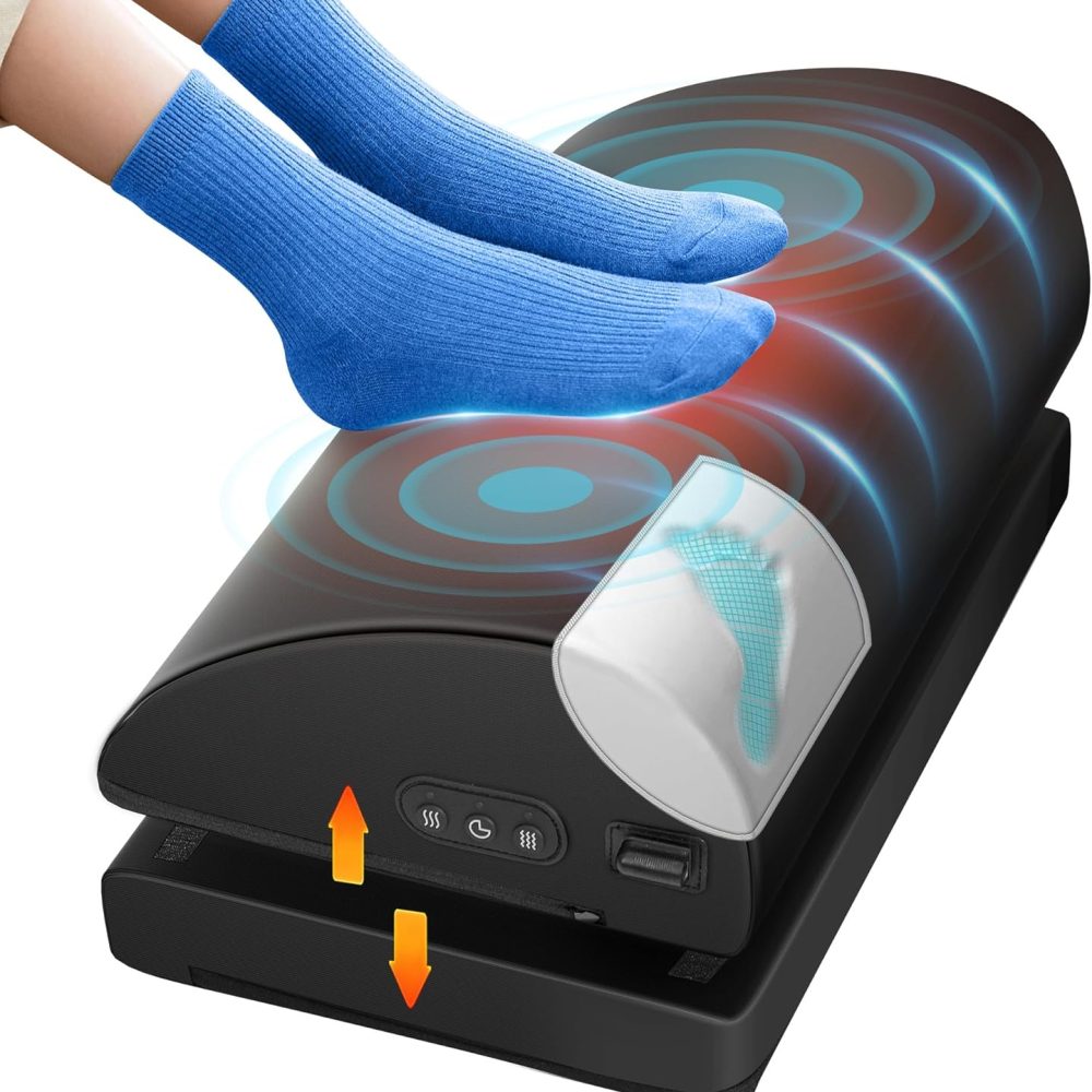 Foot Rest for Under Desk at Work, Heated Foot Stool with Vibration Massage, Adjustable Height Memory Foam Foot Stool,2 Heat Levels Ergonomic Desk Footrest