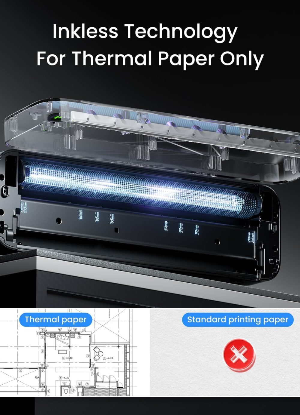 Portable Printers Wireless for Travel, Inkless Printer for Phone & Laptop, Thermal Bluetooth Small Compact Mobile Printer for Home Use, Support 8.5" X 11" US Letter & A4 Size - Image 4