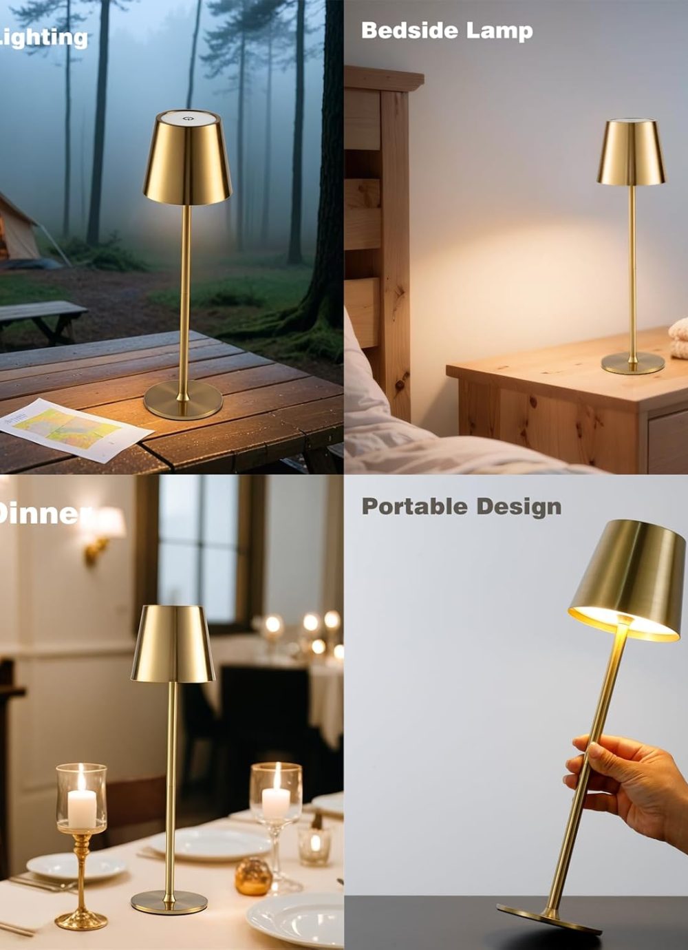 Portable Rechargeable Table Lamp 3-Color Stepless Dimmable Touch Control, Cordless Light w/5000mAh Battery Operated Light,for Bedroom/Bathroom/Living Room/Office/Restaurant/Patio/Nursery (Gold) - Image 3