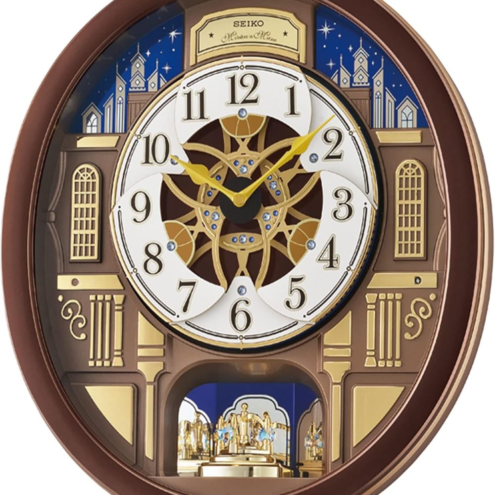 Seiko Melodies in Motion Wall Clock, Nighttime City Skyline