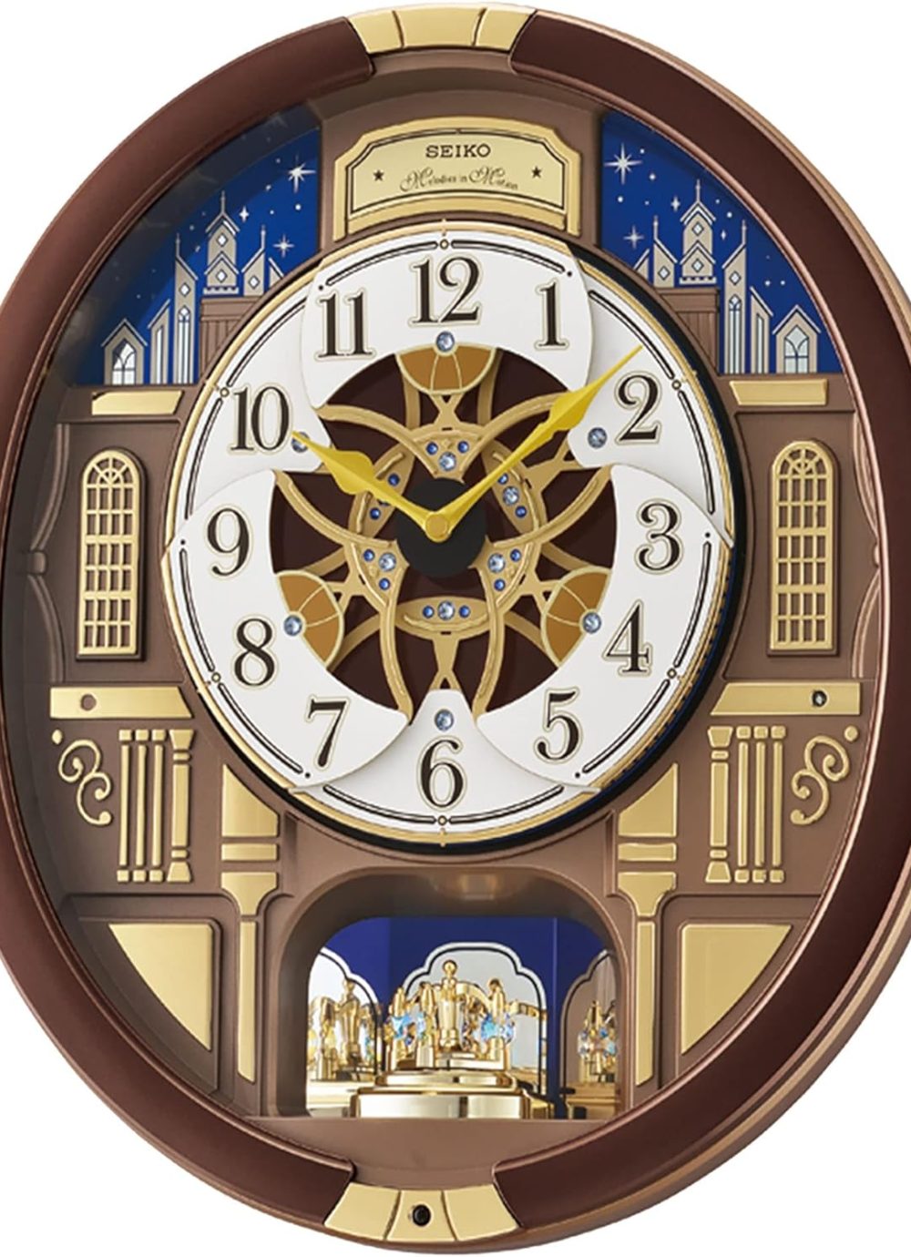Seiko Melodies in Motion Wall Clock, Nighttime City Skyline