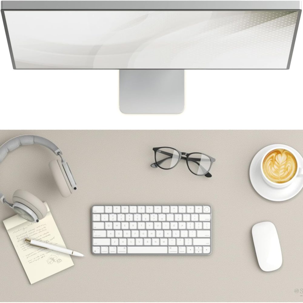 Smead Desk Pad, Vegan Leather Desk Mat with Non-Slip Faux Suede Backing, Perfect Desk Organizer for Office Decor, 31.5” x 15.7” Medium, Sandstone (64831)