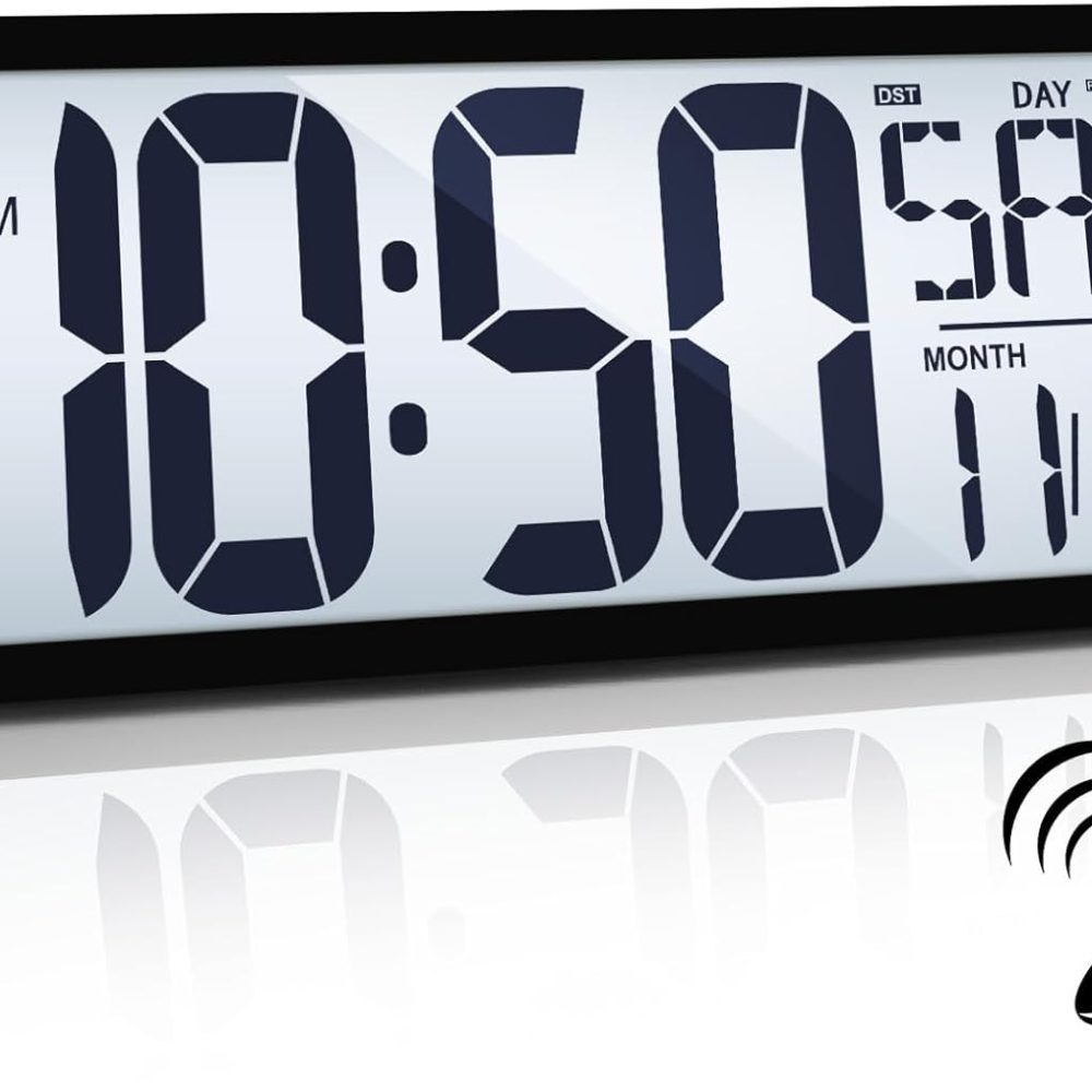 TXL Atomic Clock with Backlight, 14.2" Large Digital Wall Clock Battery Operated, Digital Clock Large Display with Day, Date & Temperature, Large Wall Clock for Bedroom, Livingroom, Office